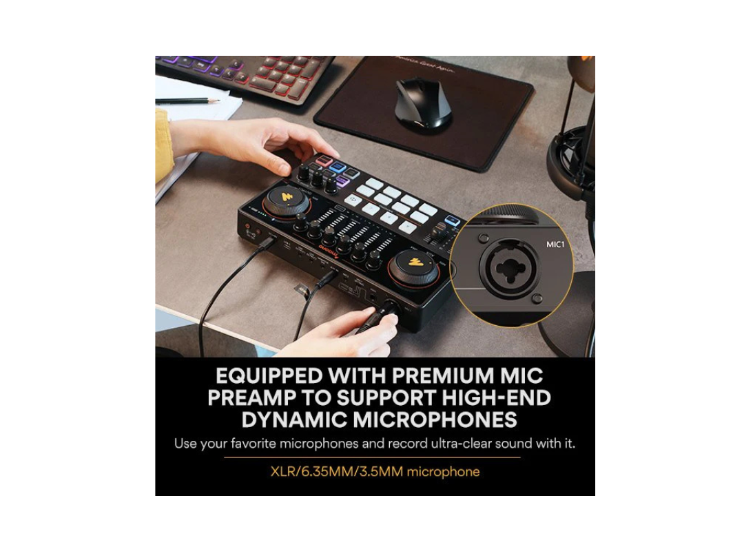 MAONO AME2 Audio Interface, MaonoCaster 10-Channel Podcast mixer with Pro-preamp, 48V Phantom Power, Bluetooth, 11 Customize sound pads for Recording, Streaming. MAONO AME2 Audio Interface, MaonoCaster 10-Channel Podcast mixer with Pro-preamp, 48V Phantom Power, Bluetooth, 11 Customize sound pads for Recording, Streaming.